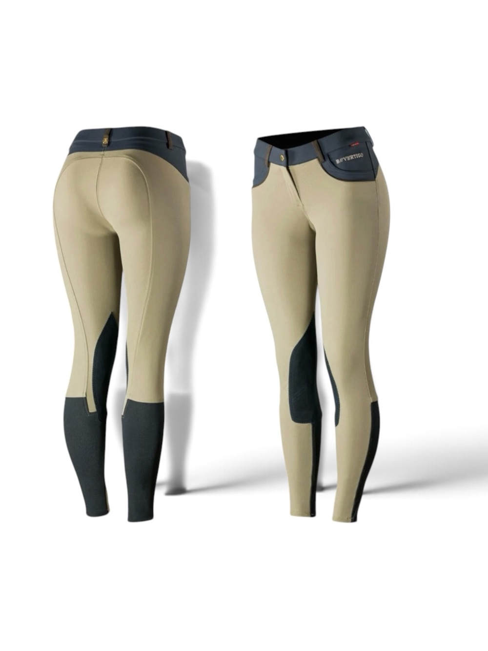 B//Vertigo Melissa Women’s Knee Patch Riding Breeches Tan Navy S